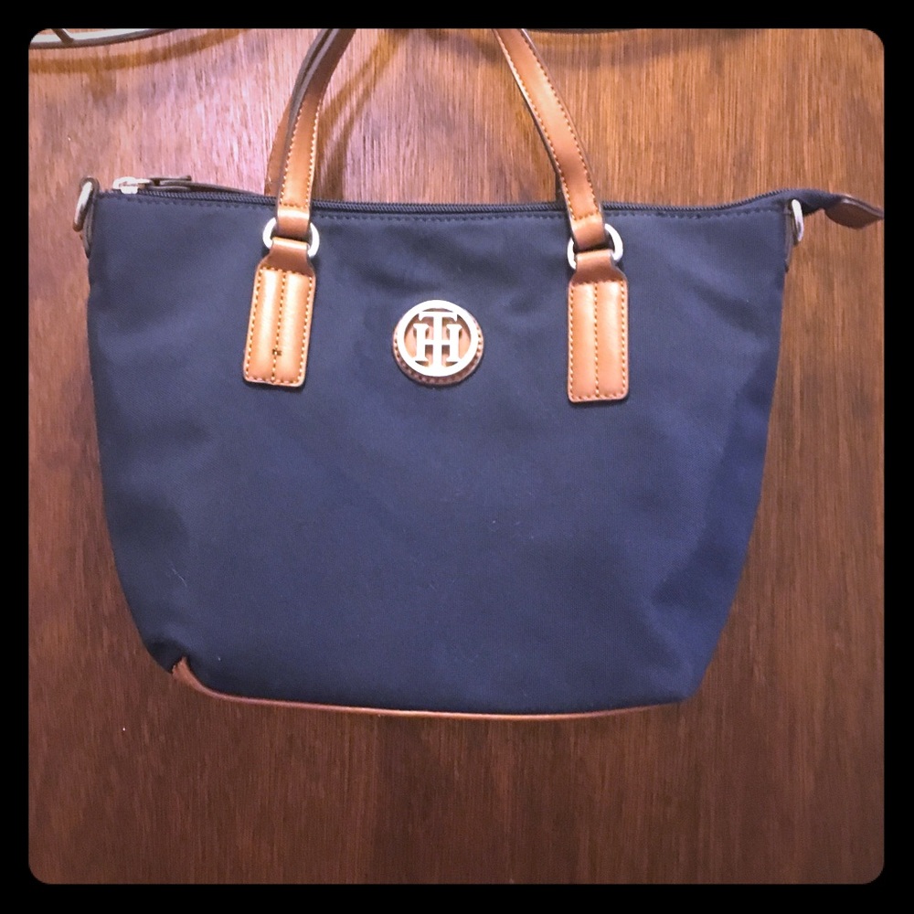 Navy and tan purse